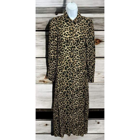 Zara Woman Animal Print Long Maxi Dress Sz XS Button Front Long-Sleeve Fashion - Picture 1 of 7